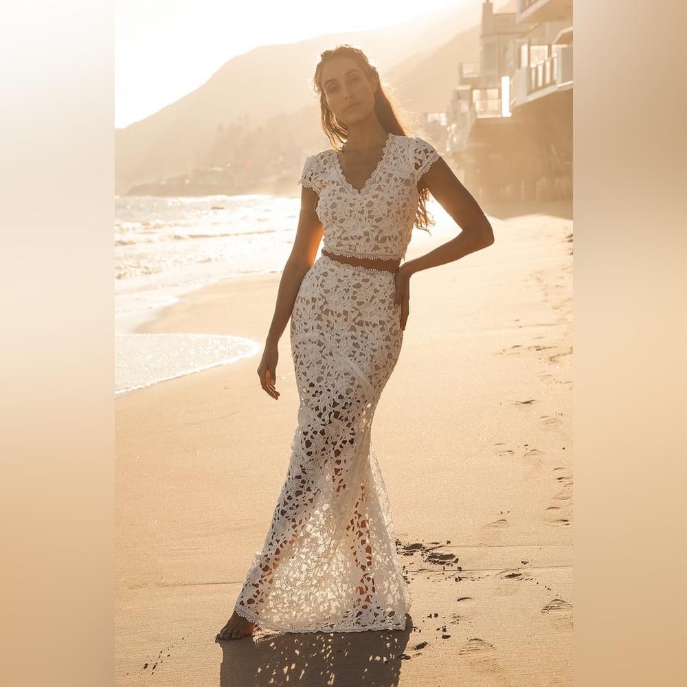 Lulus Special Moments white crochet two-piece maxi